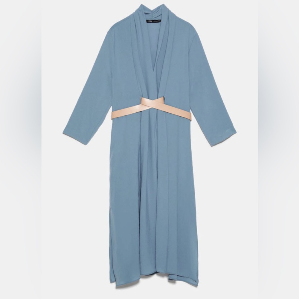 Elegant Blue Zara Belted Dress - small